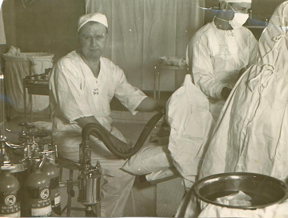 Dr. James Patrick Kinney performing early anesthesia procedure at Sisters of Charity Hospital, Buffalo, NY